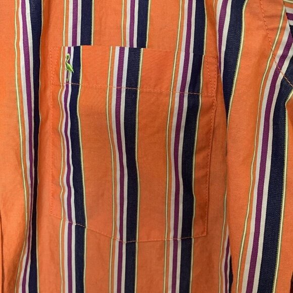 Tailorbyrd Men’s Medium Flip Cuff Long Sleeve Shirt Orange Stripe Button - Picture 3 of 9